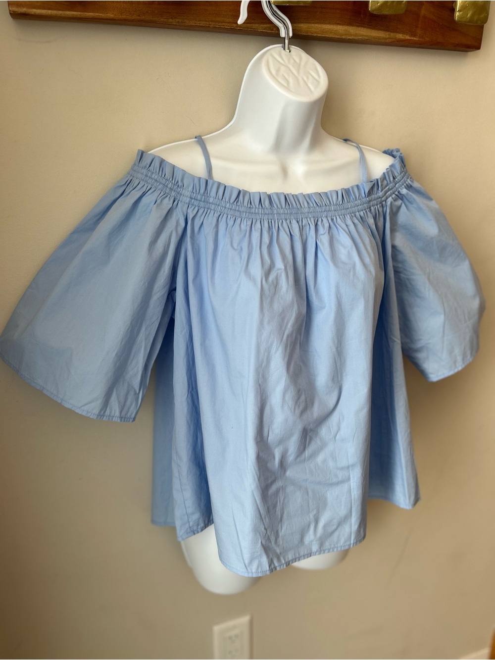 🟢 5 for $25 🟢 H&M 100% COTTON Blue Off-Shoulder Blouse Coastal Cottagecore